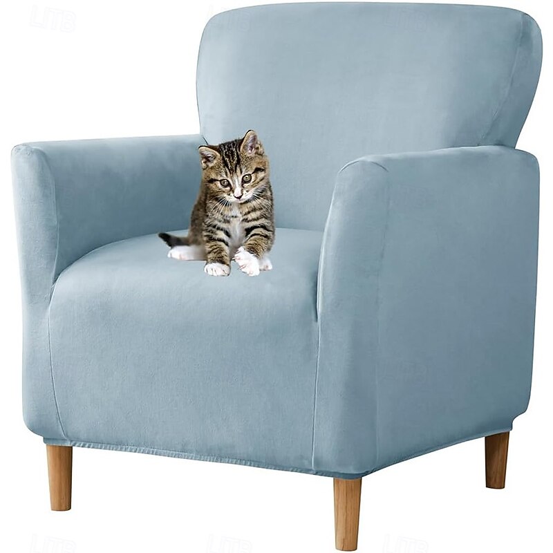 Silver Fox Velvet Traditional Single Sofa Cover - Full Coverage Stretch Slipcover for Small Armchairs and Internet Café Sofa Chairs