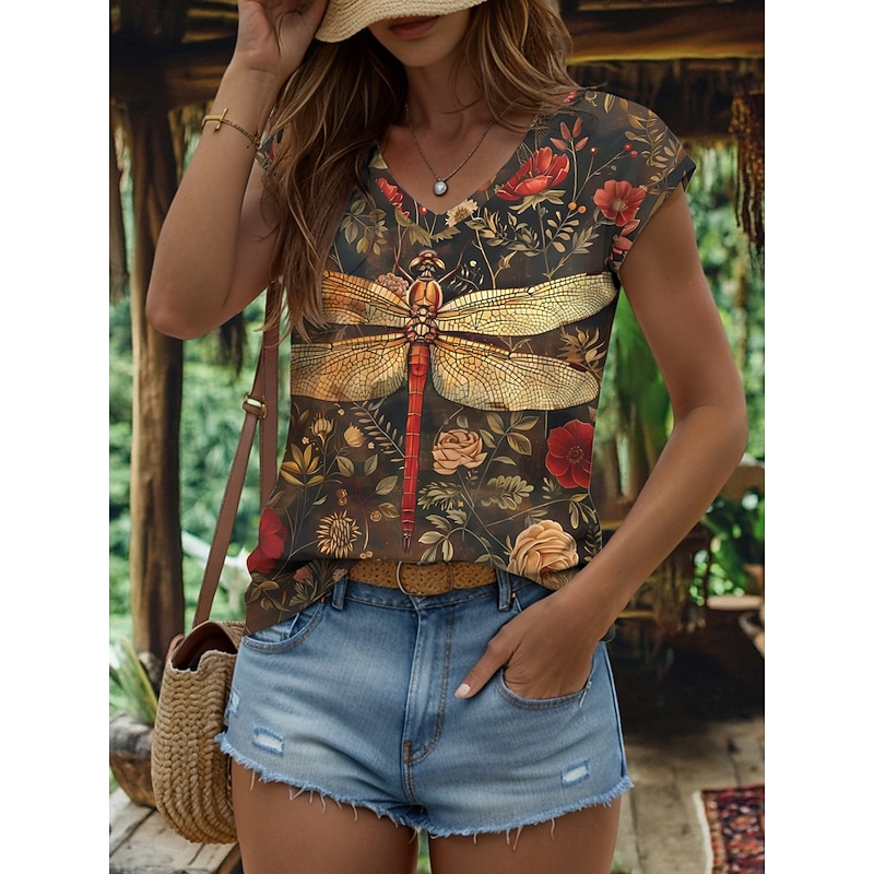 Women's Animals Camisole Tank Top Vintage Tropical Stylish Sleeveless Short Sleeve V Neck Regular Tops Daily Print Yellow Red Blue Purple Green Summer Spring