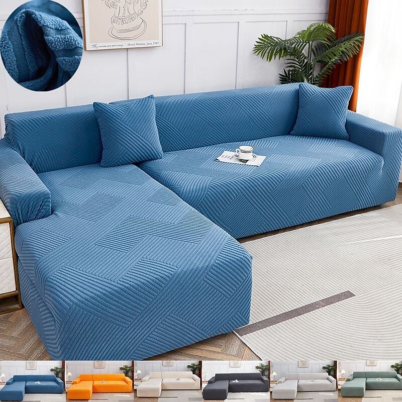 Stretch Sofa Cover Slipcover Jacquard Elastic Sectional Couch Armchair Loveseat 4 or 3 Seater L Shape Grey Botanical Plants Soft Durable Washable