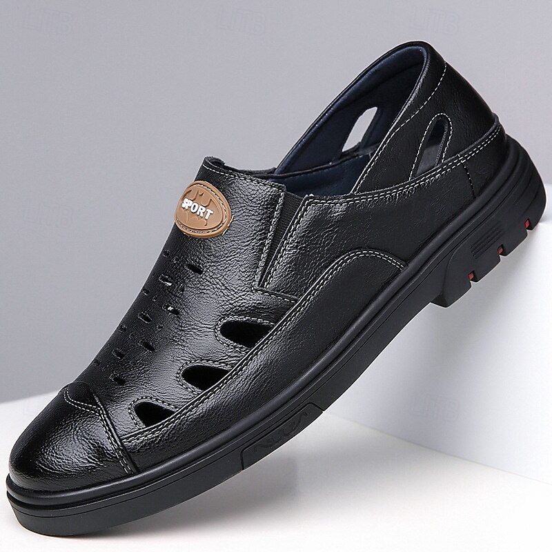 Men's Brown Leather Sandals with Breathable Cutout Design - Comfortable Footwear for Summer, Beach and Outdoor Activities2