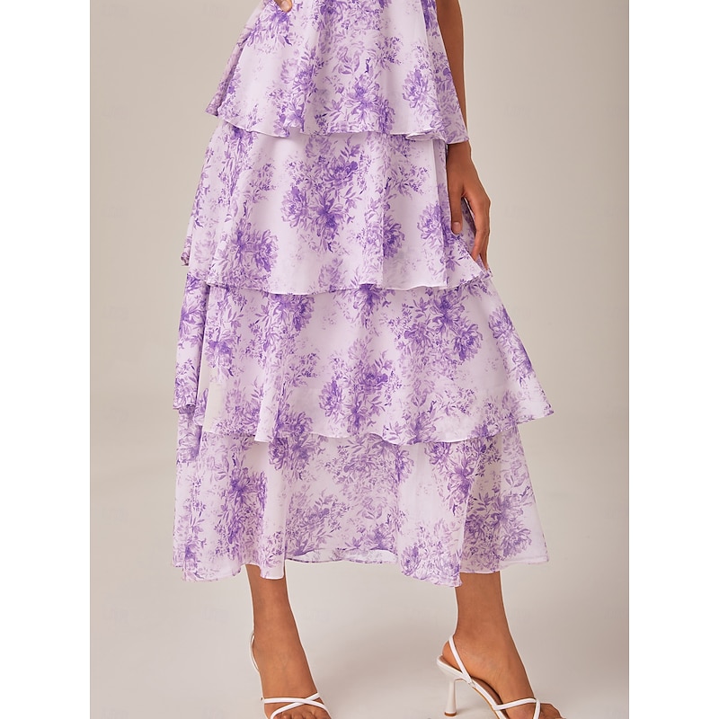 Women's Casual Dress Long Dress Maxi Dress Purple Summer Spring V Neck Elegant S M L4