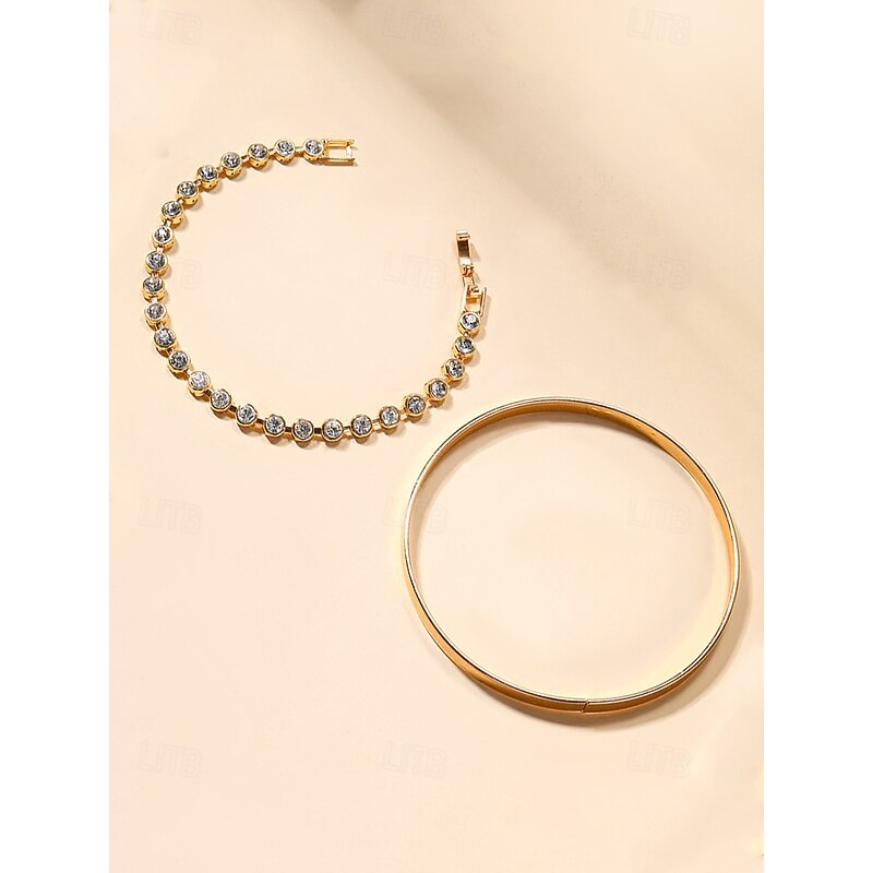 Women's Gold-Tone Crystal Bracelet Set – Elegant Stacking Bangles for Parties, Dates and Daily Wear3