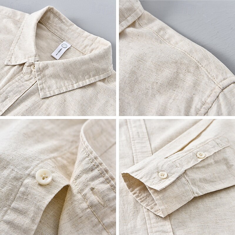 Men's Shirt Linen Shirt Casual Shirt Button Up Shirt Cotton Shirt Plain Vacation Hawaiian White Pink Navy Blue Blue Long Sleeve Lapel Spring Fall Clothing Apparel4