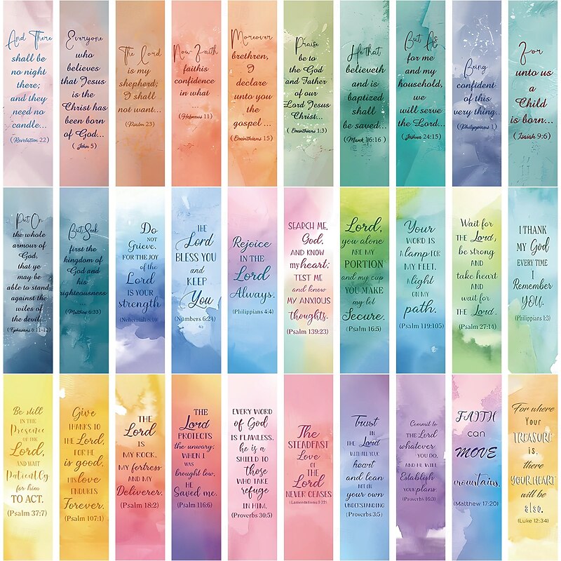30PCS Bible Bookmarks Set, Watercolor Aesthetic Scripture Verse Bookmarks for Journaling, DIY Scrapbooking, Reading, Paper Christian Bookmarks for Women & Teens