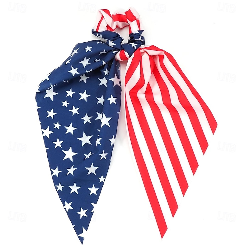 American Flag Hair Ties for Women Girls Independence Day 4th of July Hair Scrunchies Red White Blue Star Patriotic Hair Tie Memorial Day Ribbon Hair Bows