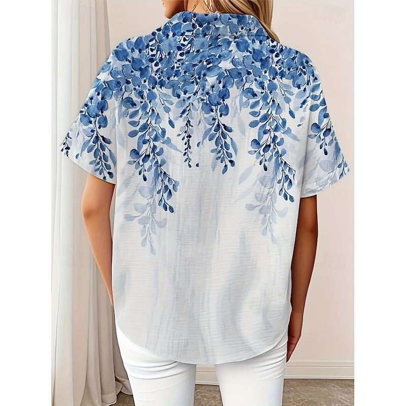 Women's Shirt Long Sleeve Button Down Blouse Floral Graphic Vintage Tropical Daily Short Sleeve Shirt Collar Regular Tops Daily Black Pink Royal Blue Blue Purple Summer Spring2