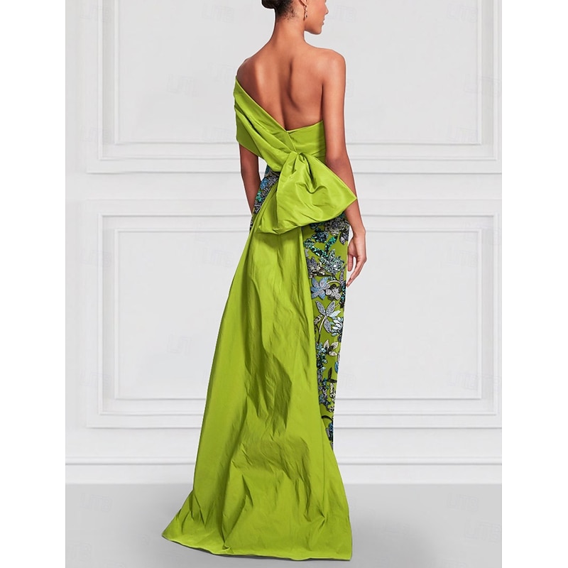 Floral Embroidered Column Evening Gown Elegant Dress Formal Wedding Floor Length Short Sleeve Off Shoulder Satin with Slit3