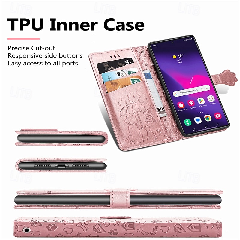 Phone Case For Samsung Galaxy S25 S24 S24 FE S23 S22 S21 Ultra Plus A16 A55 5G A35 5G A25 Wallet Case Flip Cover with Wrist Strap Shockproof Cat Dog TPU PU Leather4