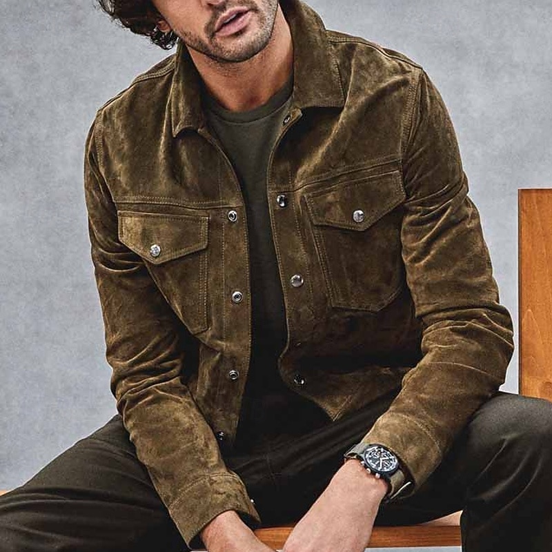 Men's Shirt Jacket Transition Jacket Daily Lightweight Pocket Spring Fall Plain Classic Lapel Khaki Jacket2