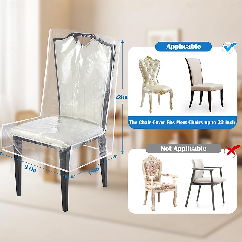 100% Waterproof Dining Chair Covers, Waterproof Kitchen Chair Protectors,Clear Plastic Seat Chair Protector,Keep Your Chair Away from Water Dust Stain and Pet Claws3