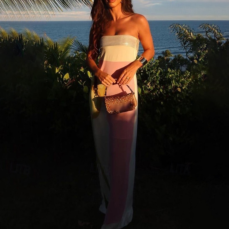 Women's Long Dress Maxi Dress Prom Dress Party Dress Fashion Party Tea Party Going out Regular Fit Flower Sleeveless Strapless Pink Summer2