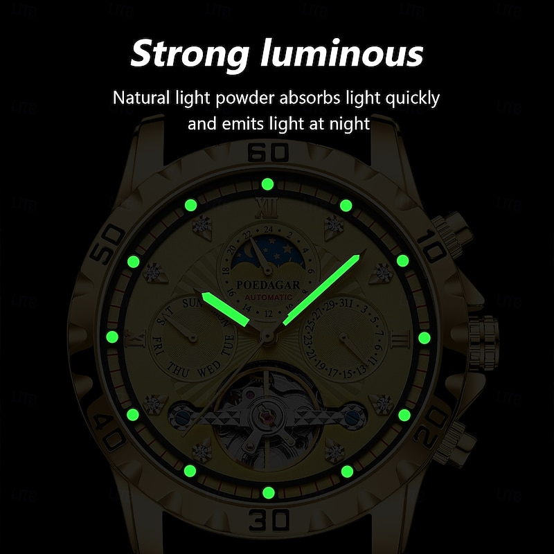 Luxury Hollow Tourbillon Men Watches Waterproof Luminous Automatic Mechanical Watch Date Week Stainless Steel Men Watch3