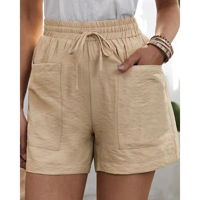 Women's Shorts Slacks Streetwear Casual Short Natural Plain Pocket Elastic Drawstring Design Comfy Comfortable Outdoor Going out Apricot Jacinth Black White Summer Regular Fit