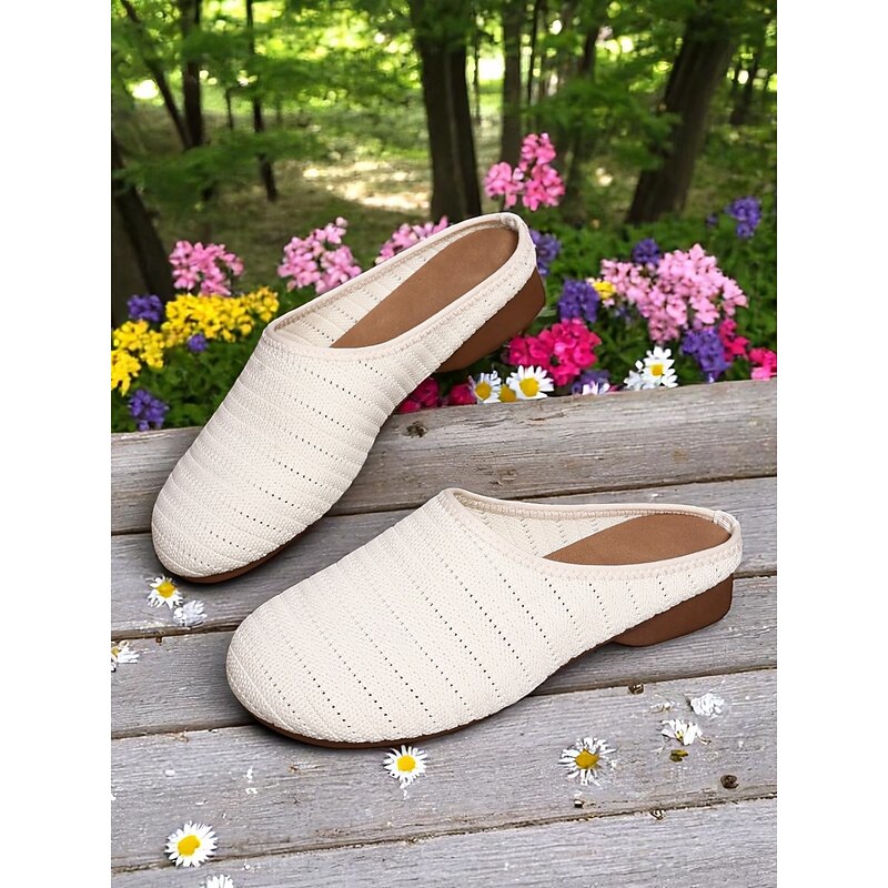 Women's Yellow Slip-On Knit Comfort Mules — Breathable Wide Width Summer Flats, Lightweight Soft Sole, Ideal for Garden Walks, Indoor Relaxation and Casual Errands4