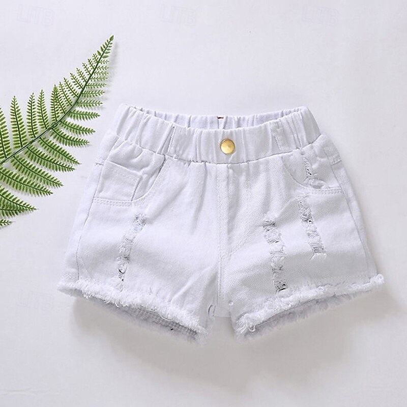 Kids Girls' Shorts Solid Color Streetwear Patchwork School 4 years+ Summer Black White Yellow2