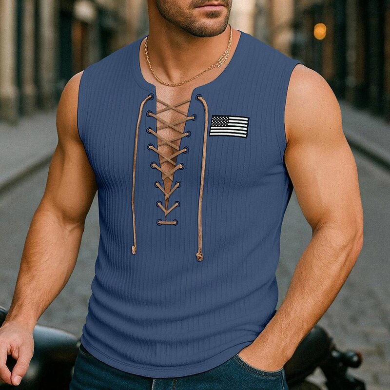 Men's Tank Top Sleeveless Shirt Muscle Shirt Wife beater Shirt Sleeveless Crew Neck Summer Plain Fashion Designer Modern Lace up Outdoor Casual Going out Black White Navy Blue Top Tee for Men4