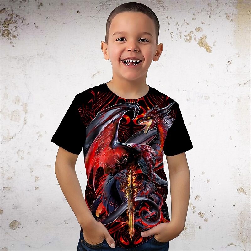 Dragonblade WIDOWBLADE by Ruth Thompson Boys 3D Dragon T shirt Tee Short Sleeve Summer Spring Fashion Basic Kids 4-12 Years Crew Neck Outdoor Casual Daily Regular Fit