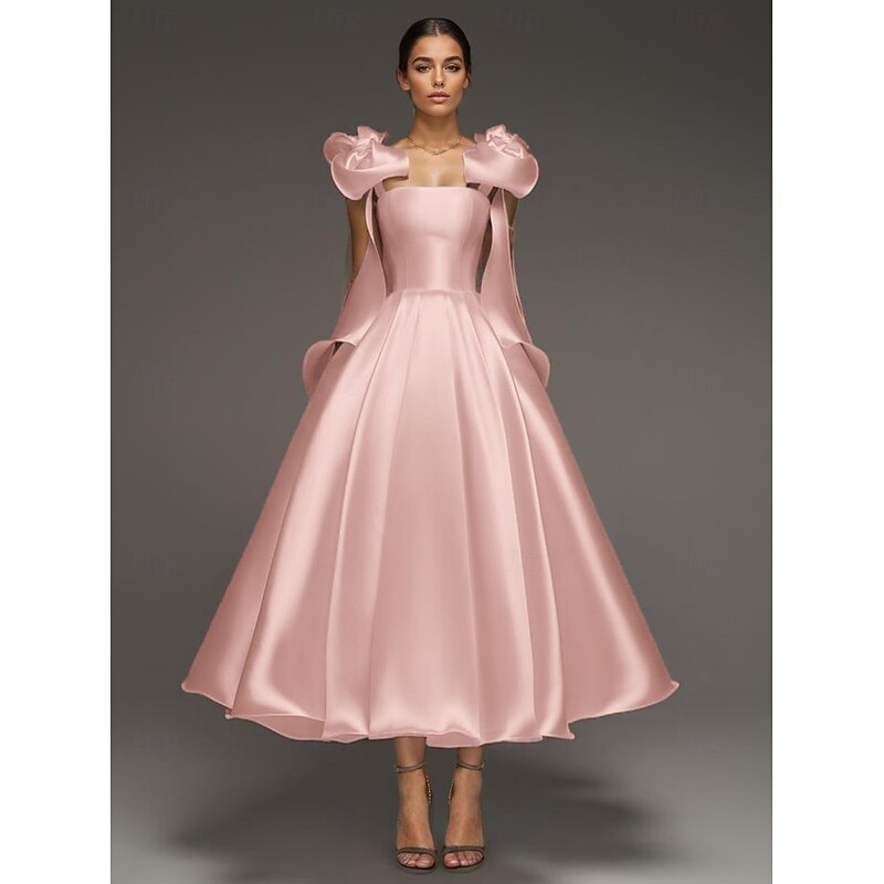 A-Line Cocktail Dresses Elegant Formal Wedding Ankle Length Sleeveless Spaghetti StrapDress Satin with Bow(s)2