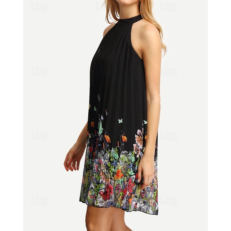 Women's Mini Dress Casual Dress Floral Dress Fashion Modern Outdoor Vacation Holiday Regular Fit Flower Sleeveless Halter Neck Black Summer4