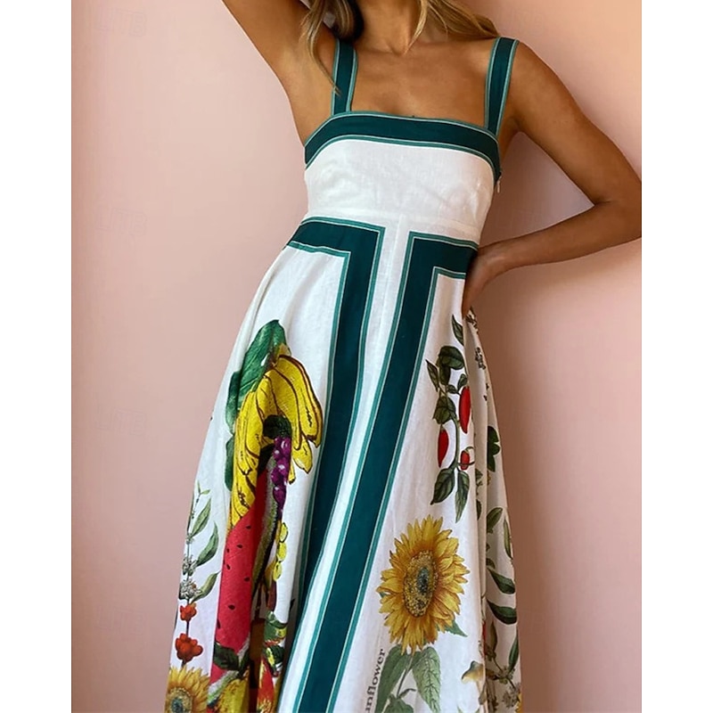 Women's Long Dress Maxi Dress Cotton Linen Dresses Casual Dress Fashion Outdoor Party Holiday Regular Fit Flower Sleeveless Straps White Summer4