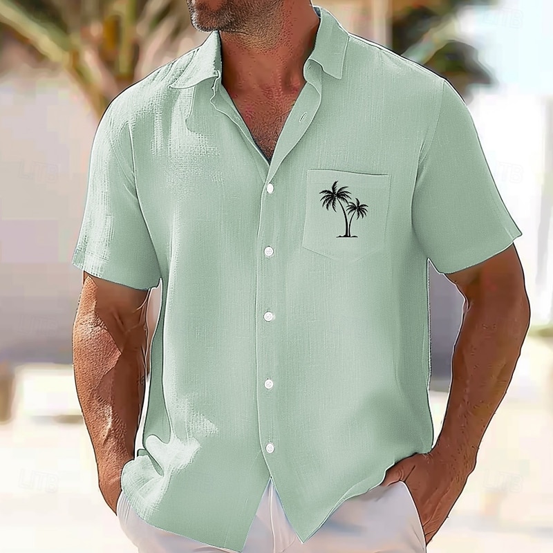 Men's Coconut Tree Tropical Plants Shirt Summer Hawaiian Shirt Button Up Shirt Short Sleeve Hawaiian Resort Outdoor Vacation Holiday Summer Turndown 3D Print Linen Like Shirt Pink Blue Green2