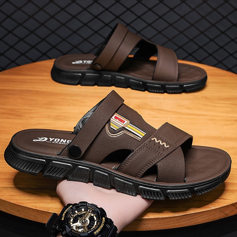 Men's Brown Faux Leather Outdoor Sandals with Buckle Design - Stylish and Breathable Sandals for Active Summer Adventures3