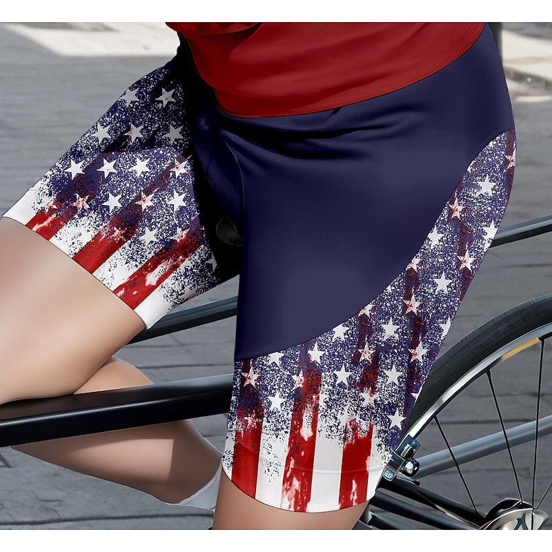 Women's Graphic Geometric Independence Day National Flag Cycling Shorts Bike Shorts Padded Shorts / Chamois Sports Sunscreen UV Resistant 3D Pad Quick Dry Navy Blue Clothing Apparel Bike Wear