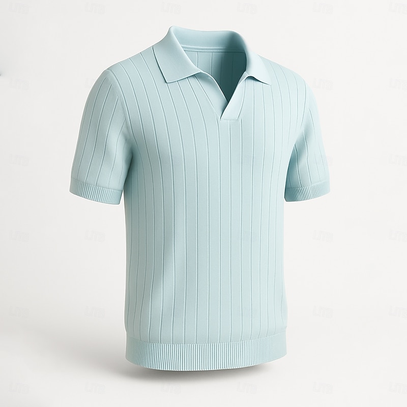 Men's Polo Knit Polo Sweater Business Casual V Neck Short Sleeve Formal Solid Color Novelty Summer All Seasons Light Blue Light Khaki Black White Army Green Coffee Polo
