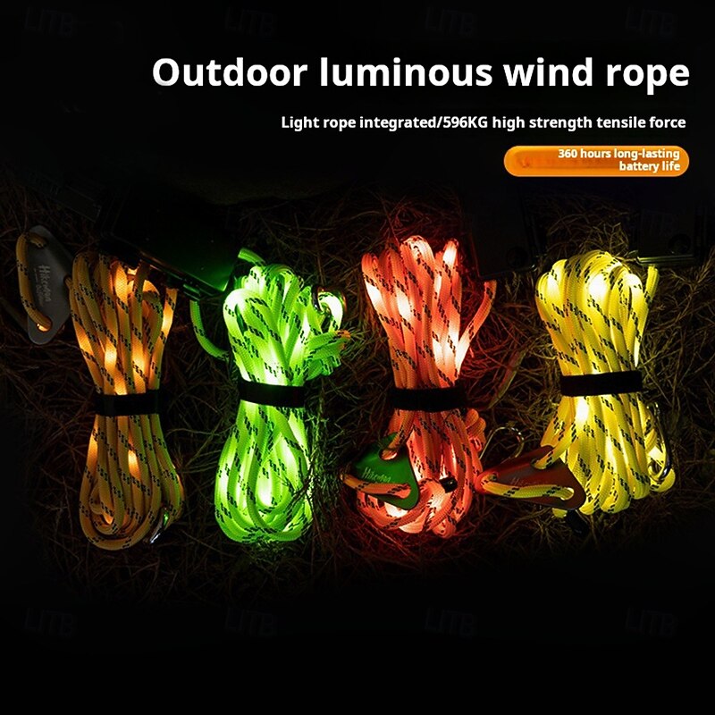 1 Pc Outdoor Camping Rope Light – Waterproof Camping Luminous Wind Rope, 5M/16.4FT, 3 Lighting Modes, Windproof Canopy Tent Rope with AA Battery Box, Perfect for Outdoor Atmosphere Lighting3