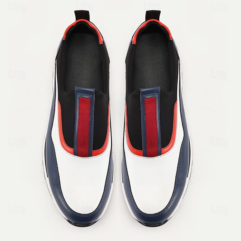 Men's White, Red and Navy Slip-on Leather Sneakers with Sporty Design - Modern, Casual, Ideal for Daily Wear and Active Lifestyle4