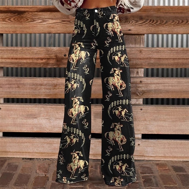 Retro Vintage Boho 1970s Pants Wide Legged Pants Hippie Disco High Waist Retro Western Pin-Up Faux Jeans Style Fancy Dress Women's Carnival Casual Daily Music Festival Retro Theme Party Adults' Pants4