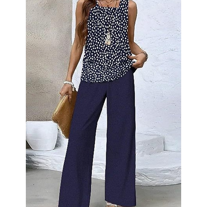 Women's 2 Pieces Fashion Streetwear Daily Camis Pants Sets Sleeveless Square Neck Floral Graphic Print Outdoor Casual Daily Navy Blue Ocean Blue Blue Summer Loose Fit4