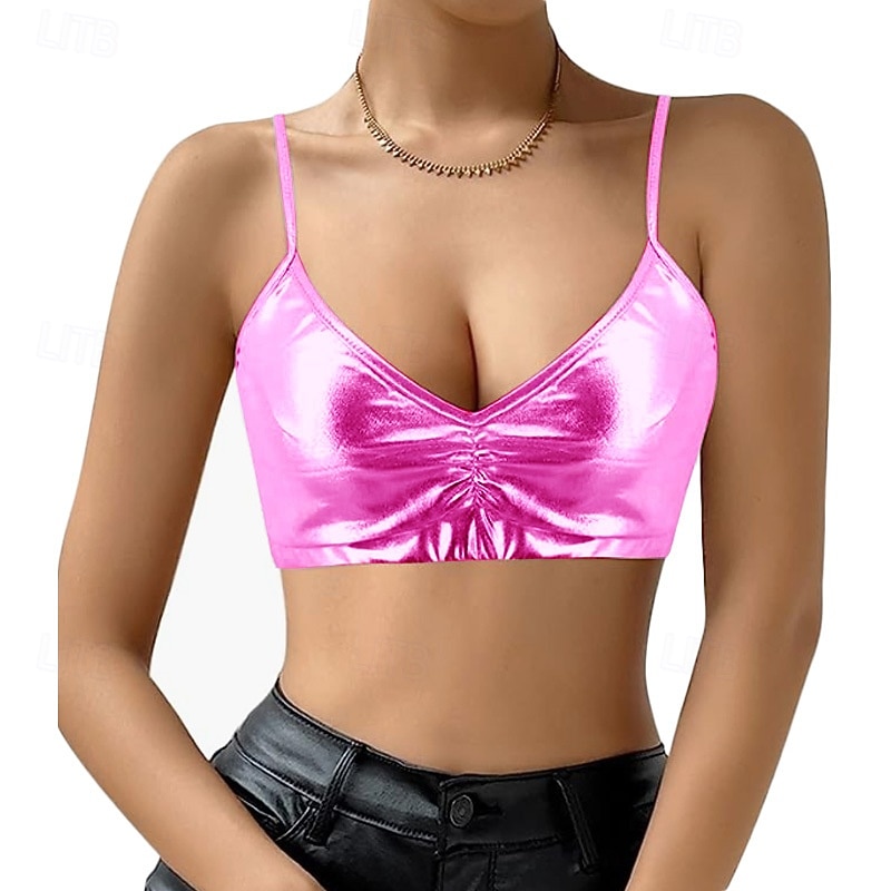 Retro Vintage 1980s Rave Crop Top Bra Disco Shiny Latex Patent Metallic Fancy Dress Women's Carnival Music Festival Pride Parade Pride Month Adults' Bra Summer2
