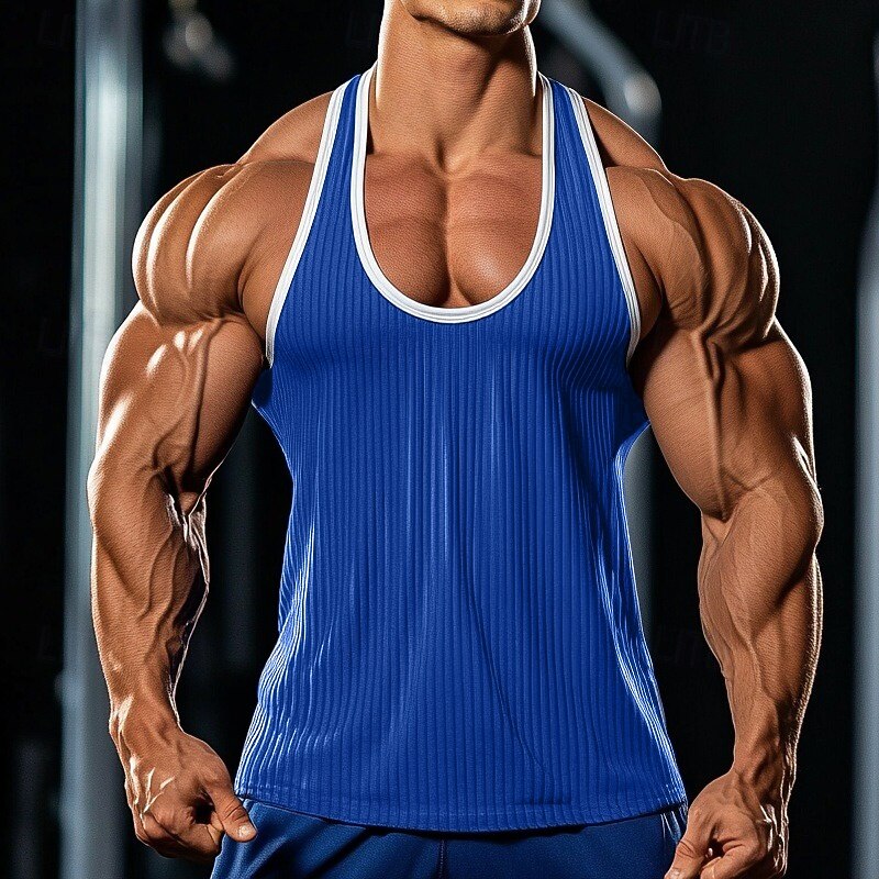 Men's Tank Top Undershirt Muscle Shirt Wife beater Shirt Sleeveless Crew Neck Summer Color Block Pit Strip Fashion Designer Muscle Ribbed Outdoor Casual Sports Black White Dark Blue Top Tee for Men