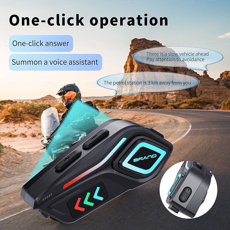 Helmet Bluetooth Headset with LED Light, IPX8 Waterproof, HD Sound, Voice Assistant, Long Battery Life, Detachable Installation – Compatible with Full and Half Helmets2