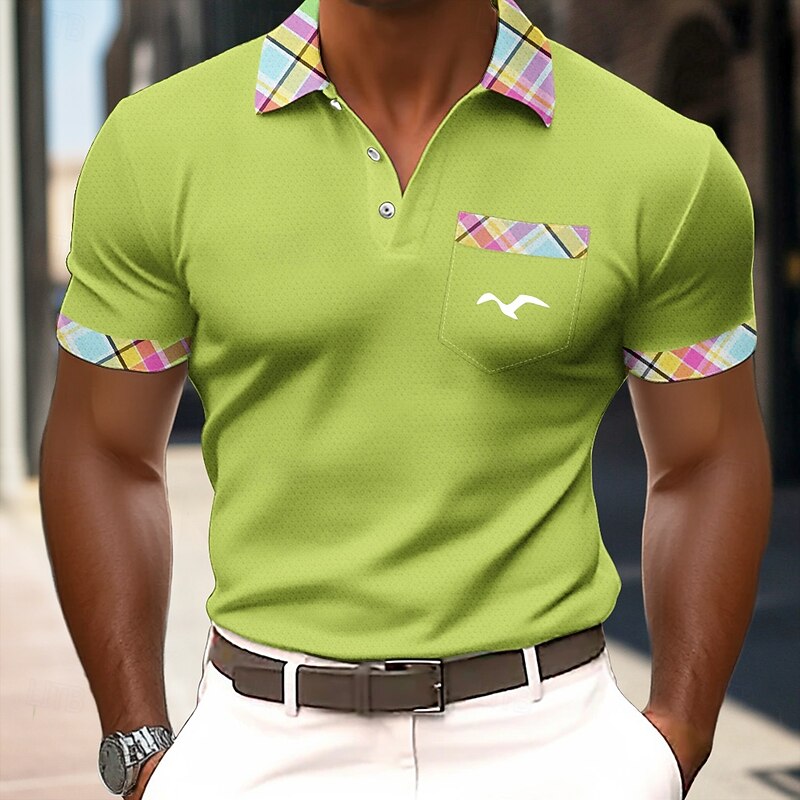 Men's Graphic Waffle Polo Shirts Short Sleeve Polo Shirts Collared Shirts Business Casual Business Athleisure Daily Wear Buttons Pocket 3D Print Summer Yellow Dark Pink Blue