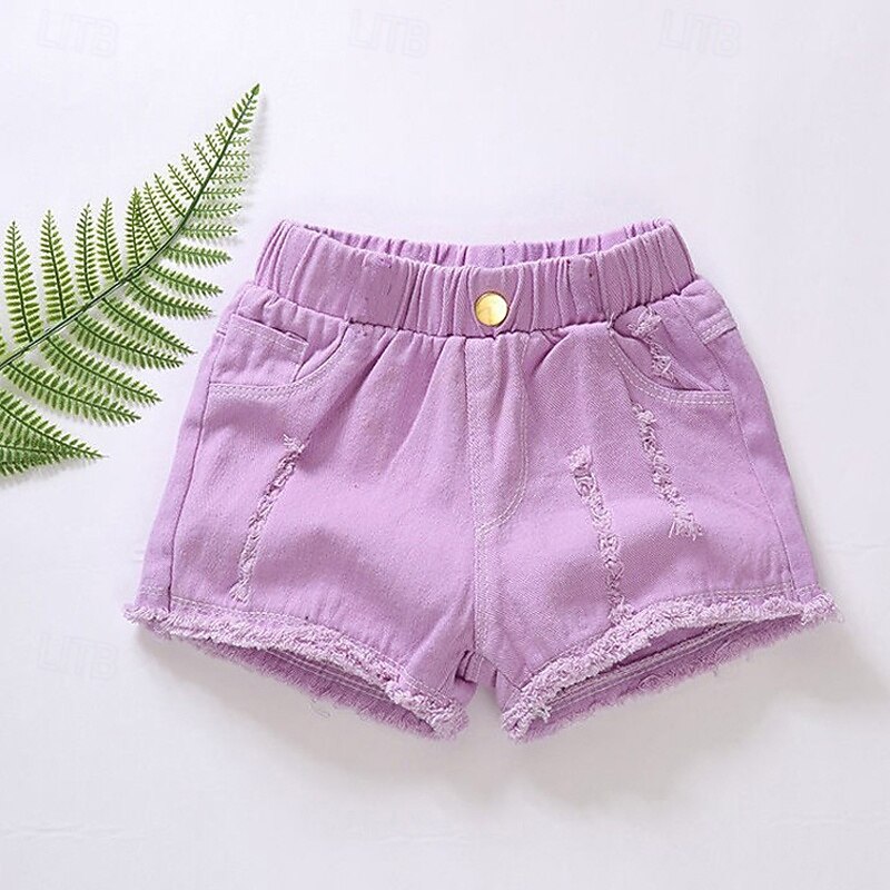 Kids Girls' Shorts Solid Color Streetwear Patchwork School 4 years+ Summer Black White Yellow4