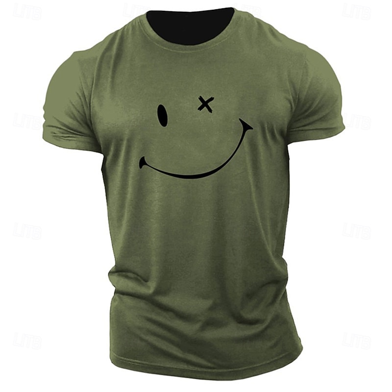 Men's Graphic Tee: Distressed X-Eye Smiley Face Print, Casual Short Sleeve T-Shirt