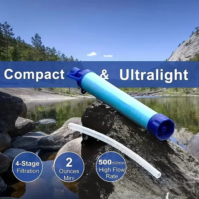 Outdoor Water Filter Personal Water Filtration Straw Emergency Survival Gear Water Purifier for Camping Hiking Climbing Backpacking