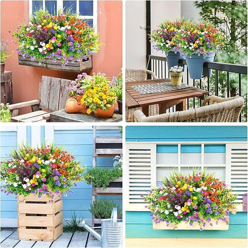 24 Bundles Artificial Flowers for Outdoors, Faux Eucalyptus Greenery for Indoor and Outdoor Decoration, Fake Plants for Garden, Bedroom, Living Room, Tabletop, Home Decor4