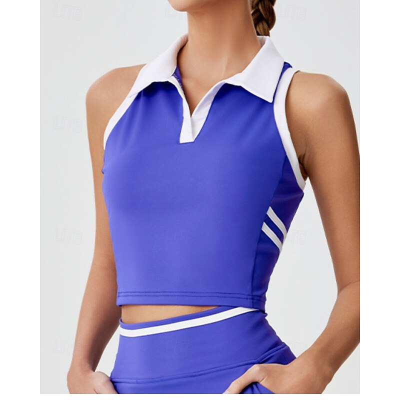 Women's Patchwork Workout Tank Top Sports Tank Top Tennis Tank Top Tennis Tank Tops Sleeveless Padded Contrast Binding Shockproof Breathable Tennis Golf Jogging Polo Collar Black Blue Dark Gray2