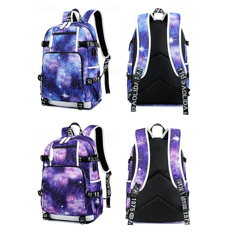 Kids' Galaxy Print Waterproof School Backpack with USB Charging Port – Durable Lightweight Student Bookbag for Boys Girls, Perfect for Daily School, Travel and Outdoor Activities4