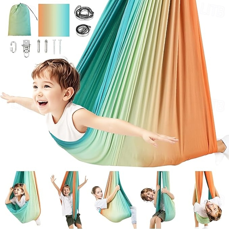 Sensory sway for children and adults capable of accommodating 300 pounds of indoor and outdoor sensory sway double-layer treatment for children with autism including suspension kit