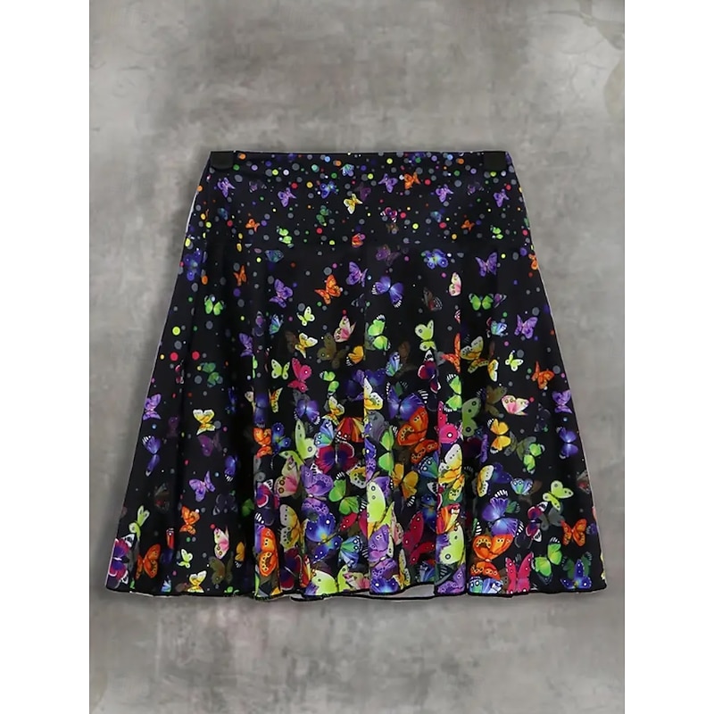 Women's Skirt Tennis Skirt Mini Skirt Casual Mini Mid Waist Skirts Graphic Butterfly Pocket Stretchy Vacation Daily Black White Summer 95%Polyester 5% Spandex2