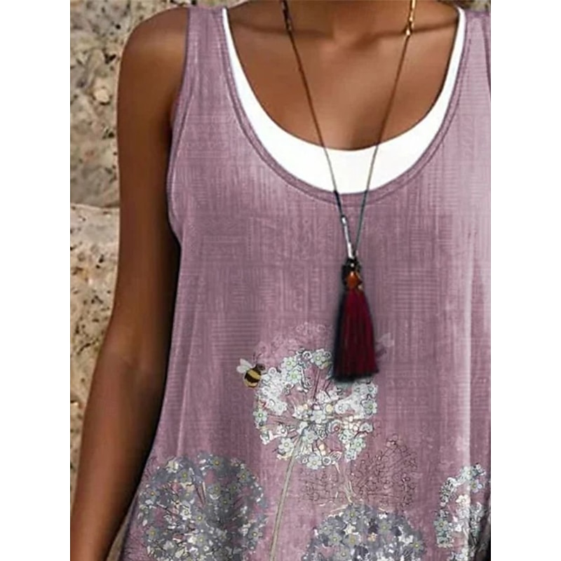 Women's Mini Dress T Shirt Dress Tee Dress Sundress A Line Dress Vacation Casual Boho Loose Fit Floral Graphic Sleeveless U Neck Scoop Neck Light Purple Summer Spring2