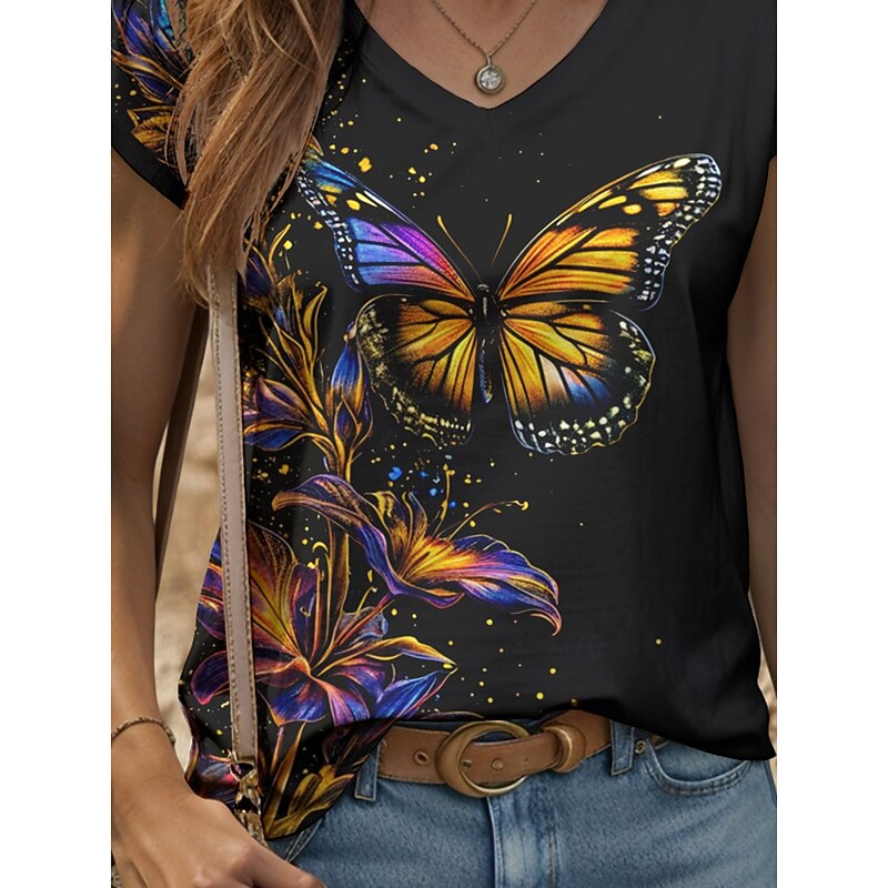 Women's Animals  Camisole Tank Top Floral Graphic Butterfly Vintage Tropical Stylish Sleeveless Short Sleeve V Neck Regular Tops Daily Print Yellow Red Blue Purple Green Summer Spring3