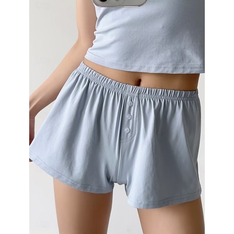 Women's Shorts Solid Color Chinos Fashion Casual Athleisure Short Mid Waist Plain Elastic Waistband Comfy Soft Comfortable Stretchy Outdoor Street Light Gray Black White Blue Summer Loose Fit
