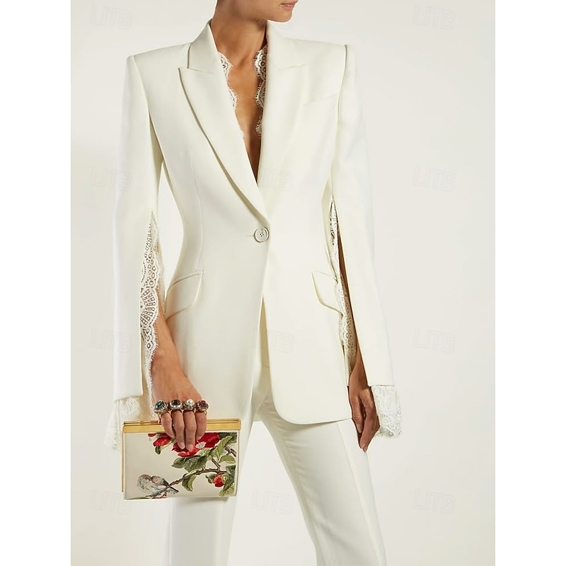 Women's 2 Pieces Suits Formal Wedding Guest Stretch Crepe Elegant Minimalist Long Sleeve Ankle Length Peak Lapel Single Breasted2