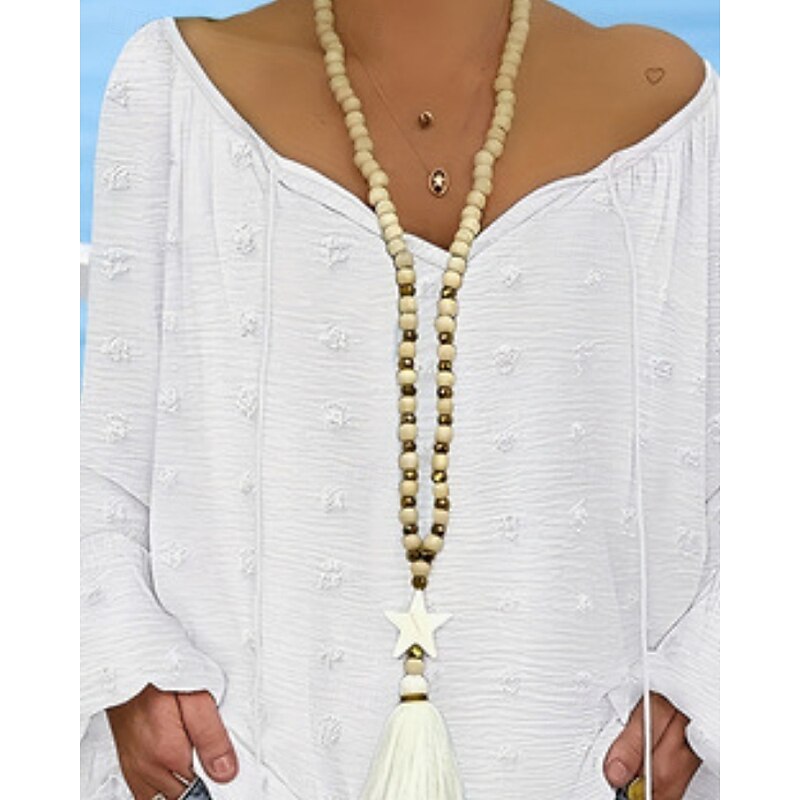 Women's Blouse Lace Tops Plain Modern Casual Long Sleeve V Neck Regular Tops Daily Holiday Going out Patchwork White Summer2