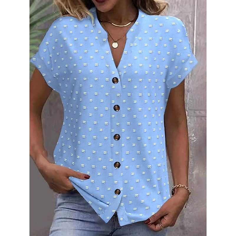 Women's Shirt Button Down Blouse Solid Color Vintage Stylish Casual Short Sleeve Shirt Button Down Blouse Collar Regular Tops Daily Buttons Ring Light Green Blue Khaki Summer